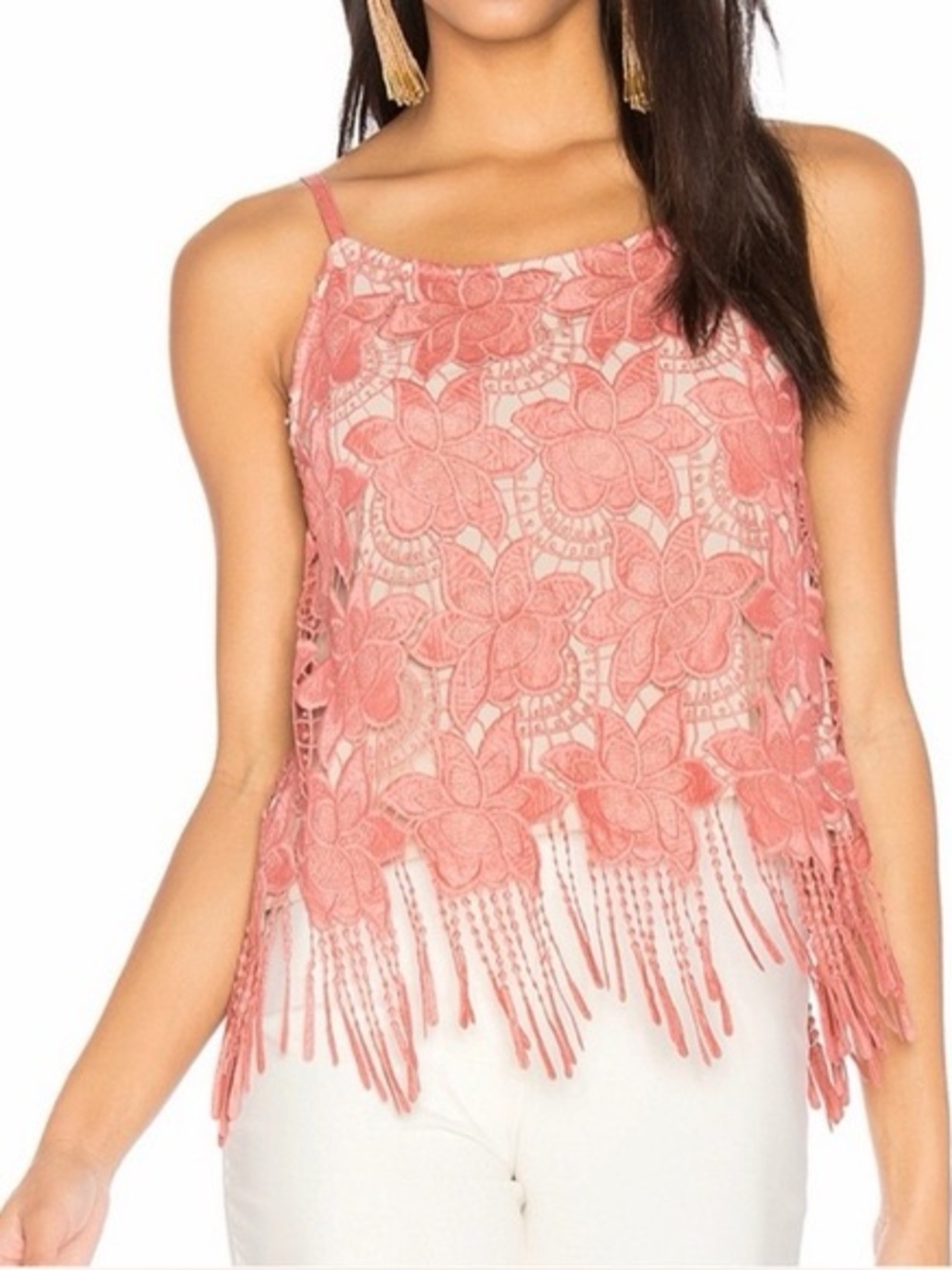Alice + Olivia Coral Pink Lace Fringe Cami Size 0